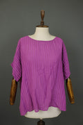 GUDRUN SJODEN Pink Striped 100% Viscose Short Sleeve Pullover Blouse Top Sz L/XL