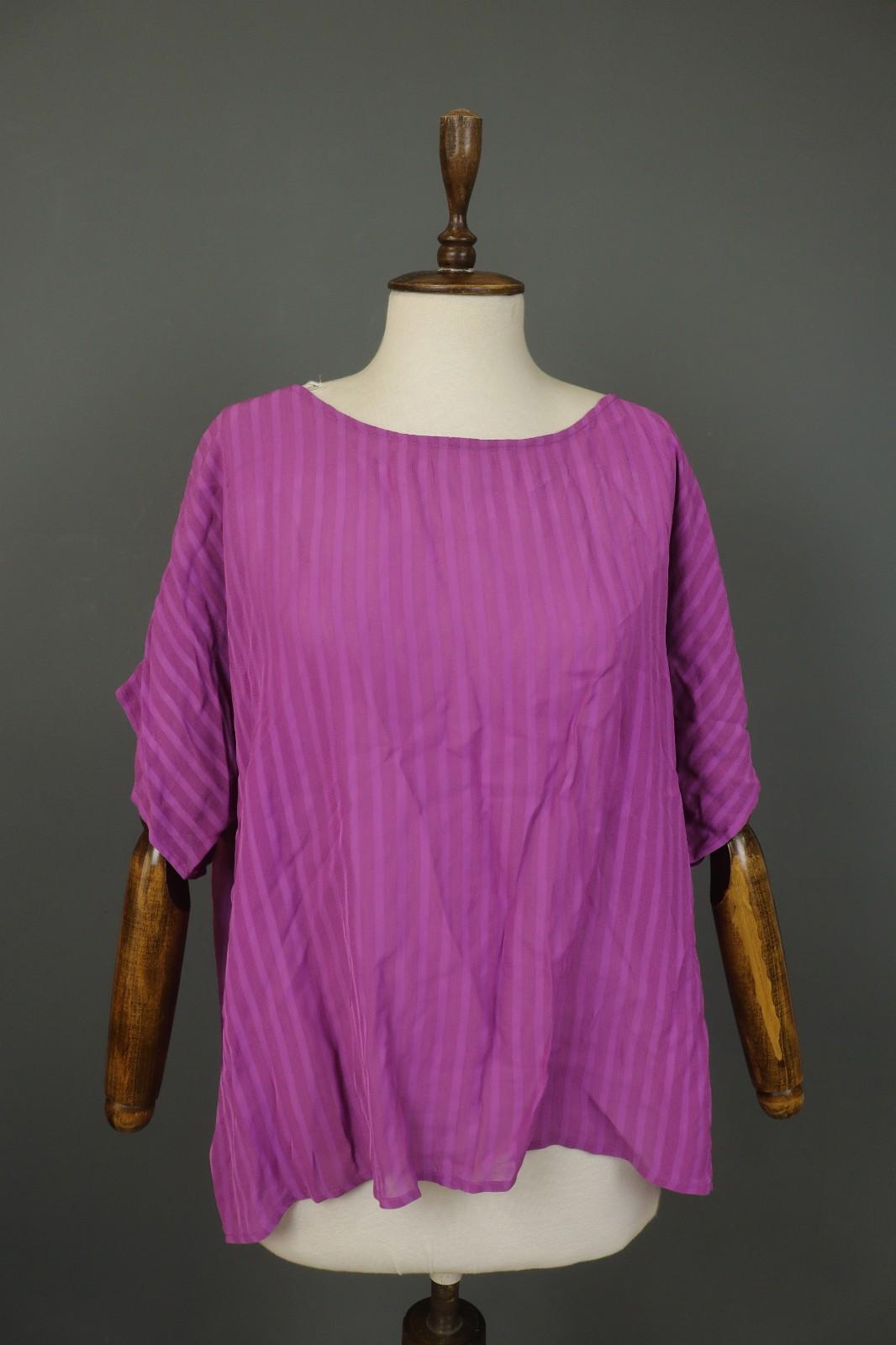 GUDRUN SJODEN Pink Striped 100% Viscose Short Sleeve Pullover Blouse Top Sz L/XL