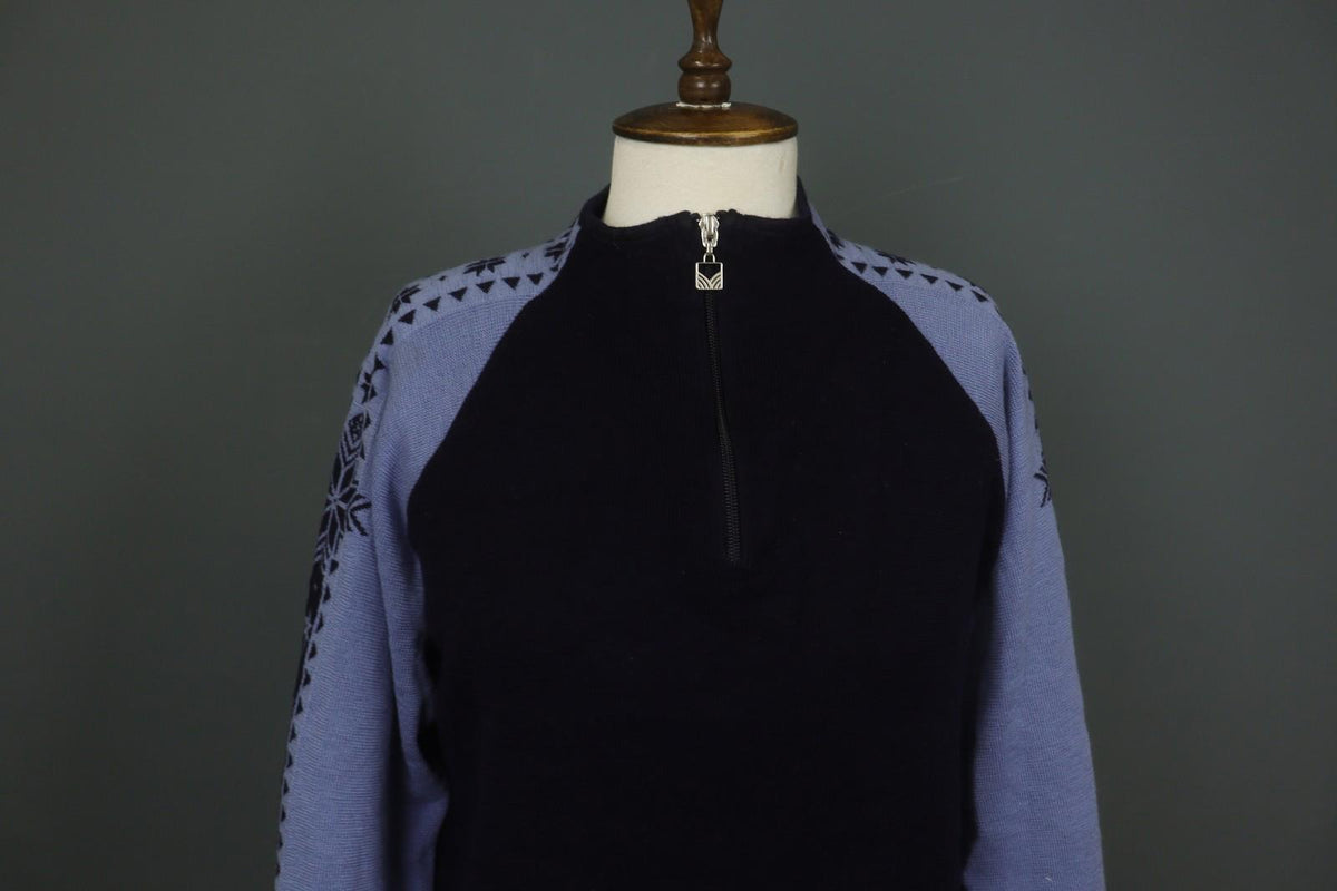DALE OF NORWAY Navy Tight Knit Long Sleeve Mock Neck Quarter Zip Sweater – Size M