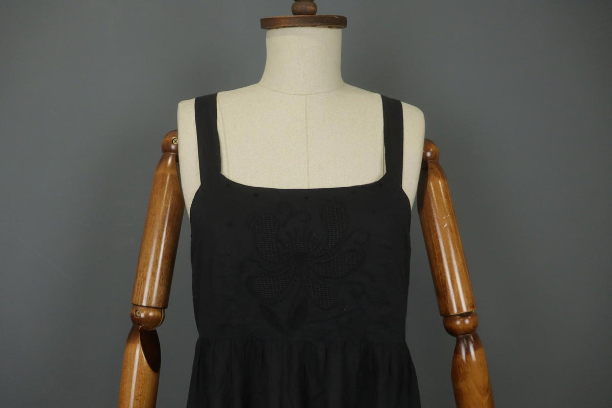 GUDRUN SJODEN Black 100% Cotton Sleeveless Square Neck Backless Tank Dress Sz S