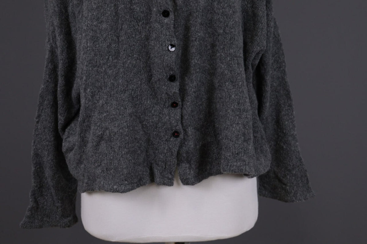 Grizas Gray Wool Lagenlook Textured Knit Cardigan Sweater – Size XL