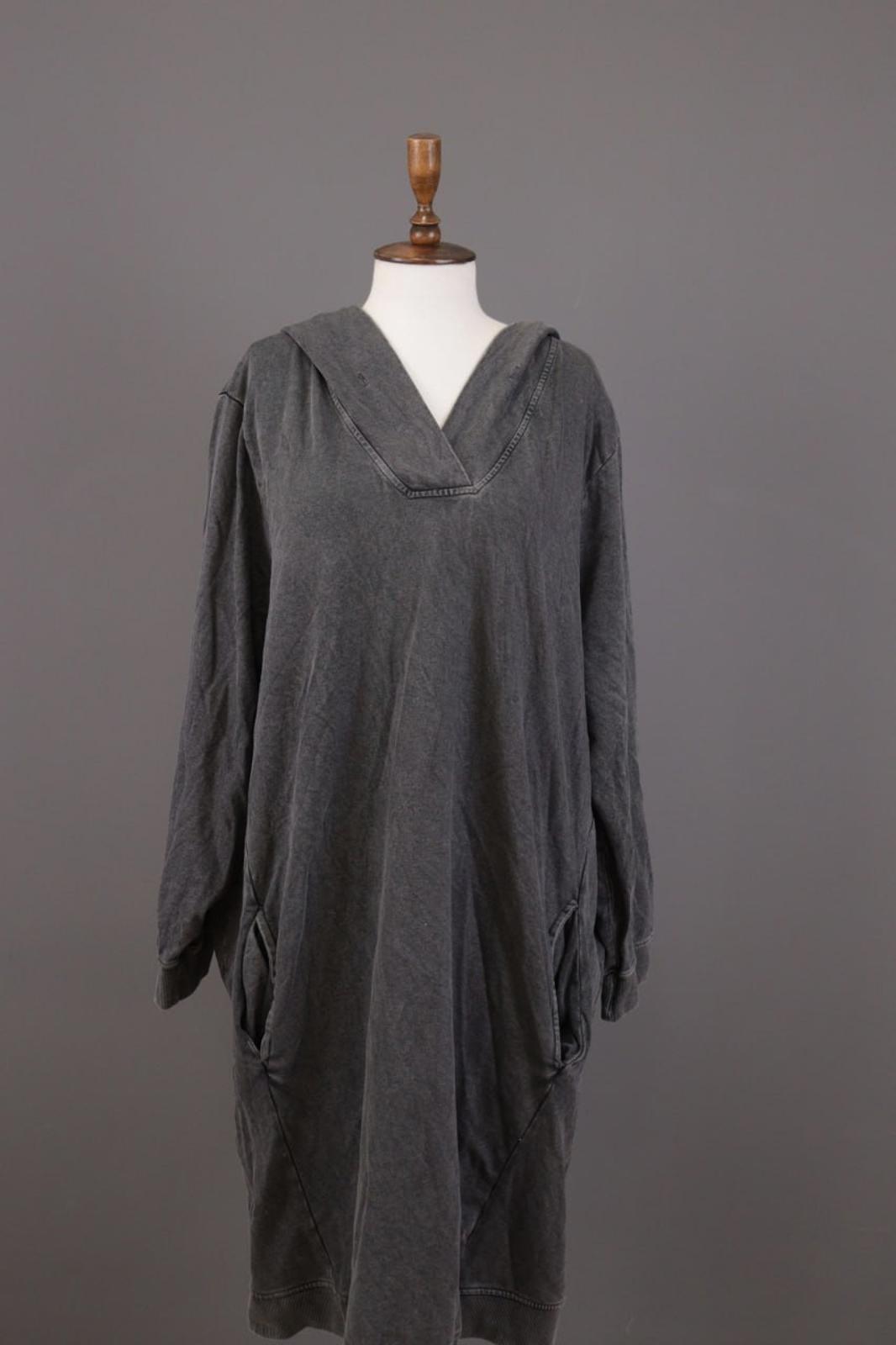 RUNDHOLZ Maxi Dress Gray Acrylic Hooded Ribbed Cuff & Hem Pouch Pocket – Size M