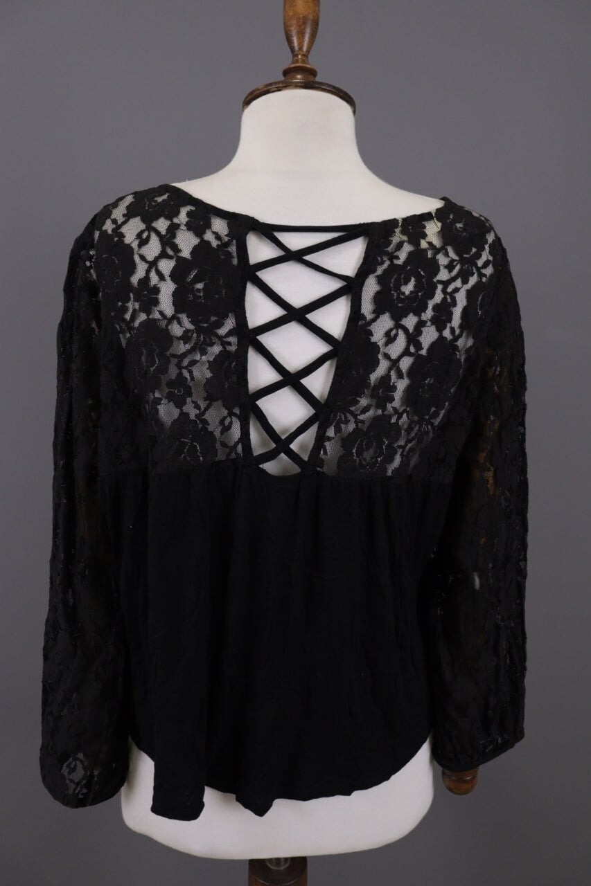 Denim & Supply Ralph Lauren Black Mesh Floral Blouse Top – Size XL