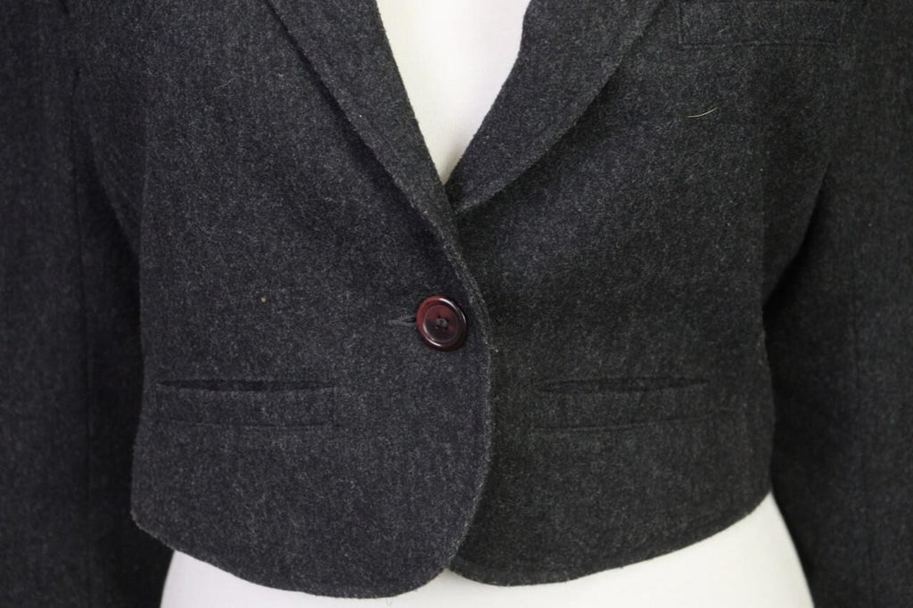 KENZO JUNGLE Gray One Button Knit Cropped Blazer Jacket