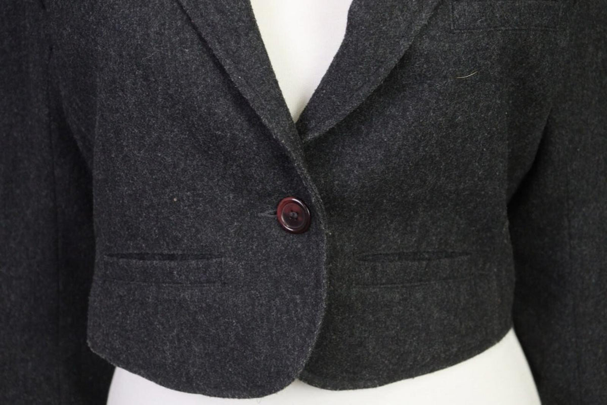 KENZO JUNGLE Gray One Button Knit Cropped Blazer Jacket