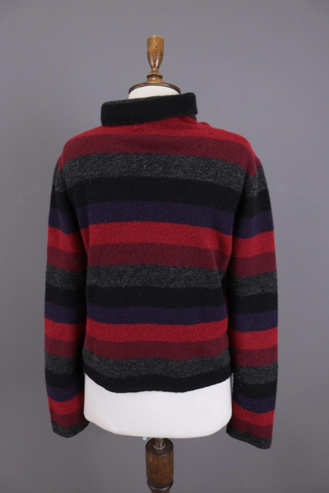 SARAH PACINI Multicolor Wool Striped Turtle Neck Knit Sweater One Size