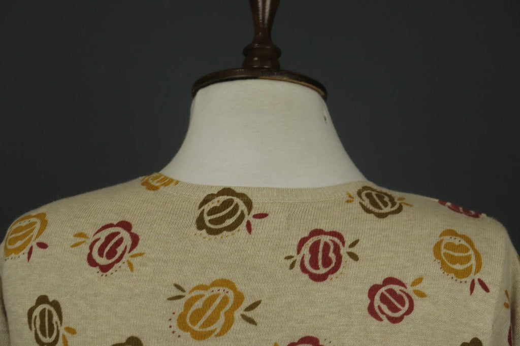 GUDRUN SJODEN Multi Floral 100% Cotton Knit Round Neck Cardigan Sweater – Size M