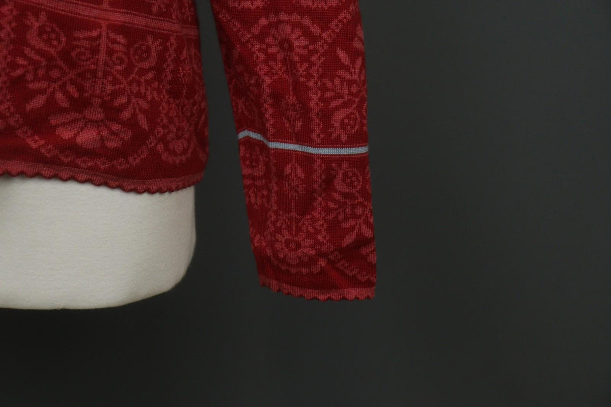 OLEANA Red Floral Wool Blend Long Sleeve Button Front Cardigan Sweater – Size M