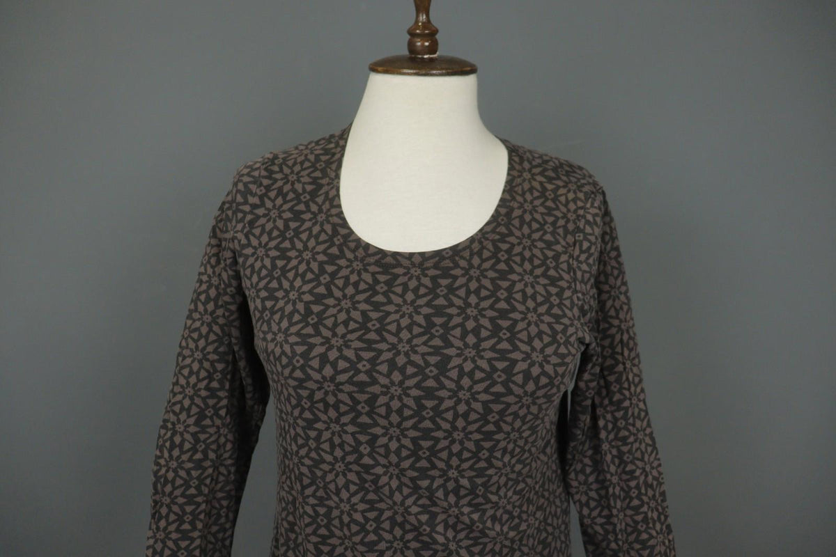 GUDRUN SJODEN Brown Printed Long Sleeve Round Neck Tunic Blouse Top – Size S