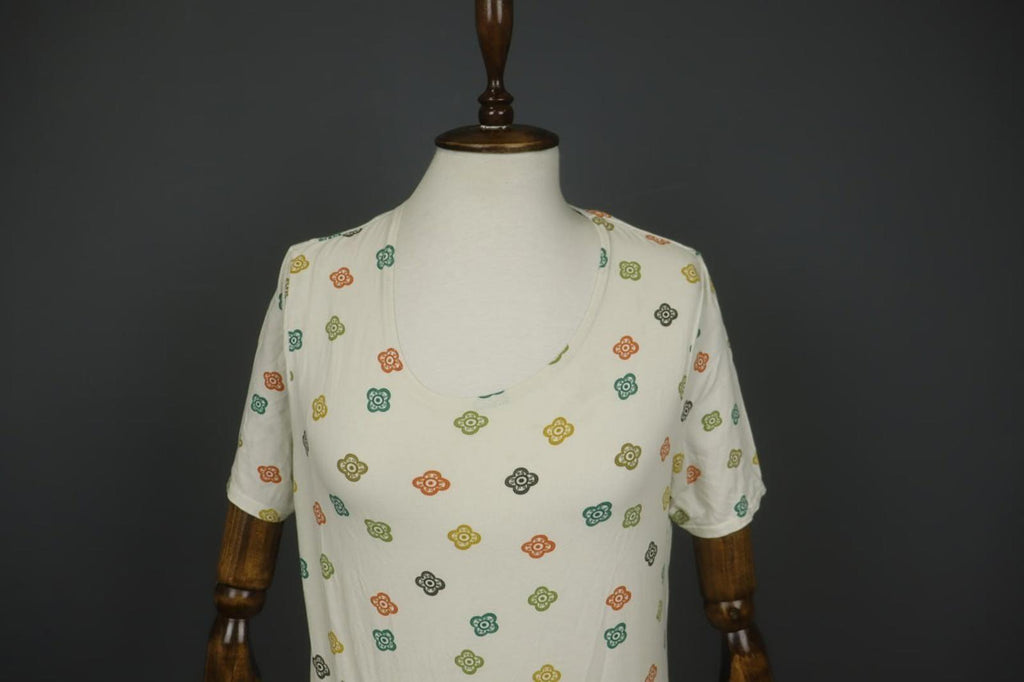 GUDRUN SJODEN Multi Floral Cotton Short Sleeve Round Neck Pullover Dress S/M