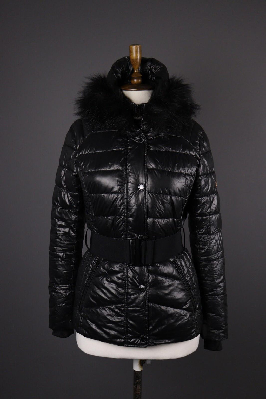 BARBOUR INTERNATIONAL Marleigh Quilt Jacket Belted Hooded Faux Fur – Size 34