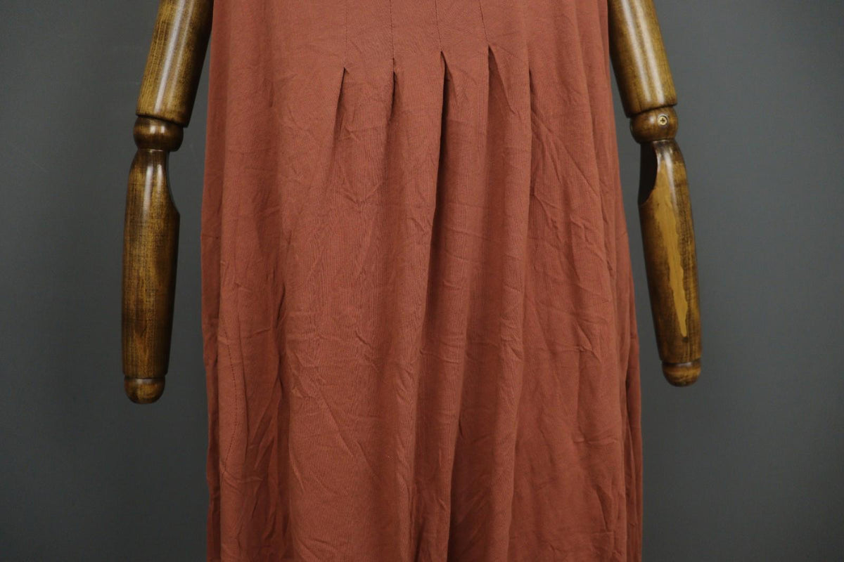 GUDRUN SJODEN Brown Pleated Sleeveless Scoop Neck Pullover Tank Dress – Size M