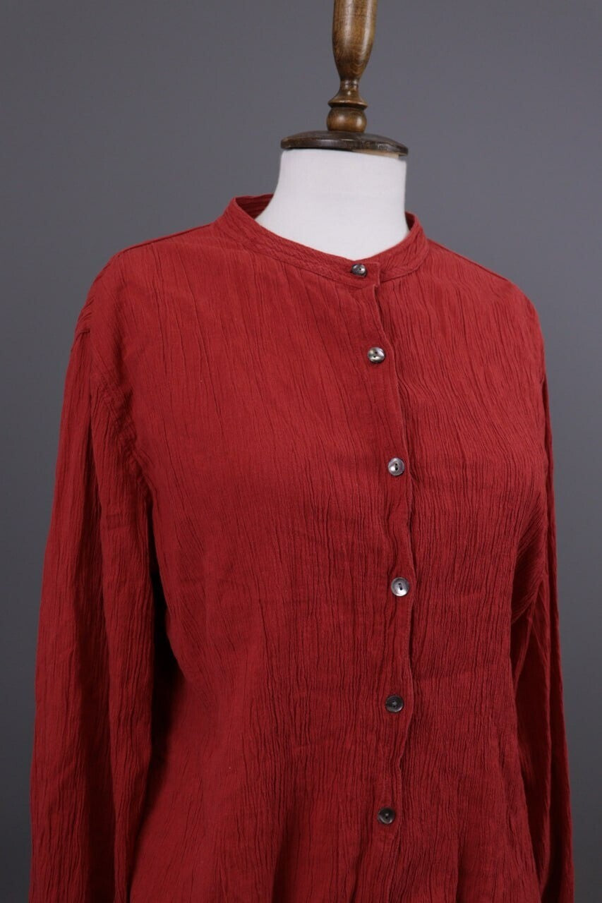 Gudrun Sjoden Red Button Down Asymmetrical Long Sleeve Top Shirt – Size XL