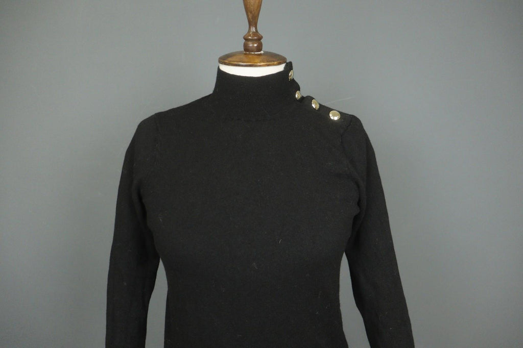 SEZANE Black Turtleneck Raglan Sleeve Button Detailed Pullover Sweater – Size S