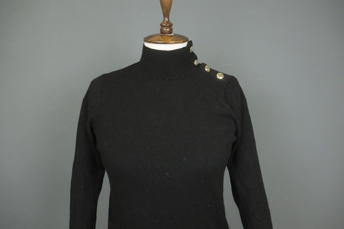 SEZANE Black Turtleneck Raglan Sleeve Button Detailed Pullover Sweater – Size S