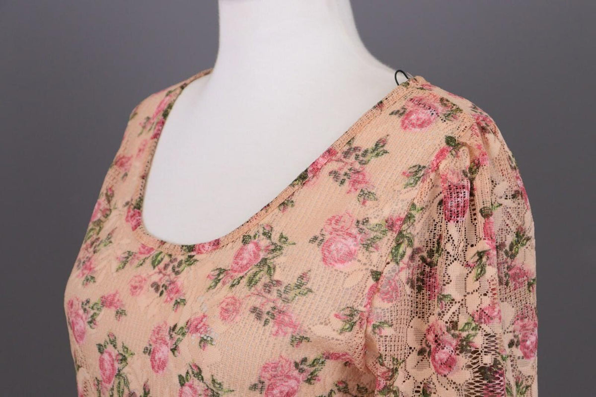 SEZANE Beige Floral Knit Mesh Short Sleeve Blouse Top Shirt – Size 36 / S