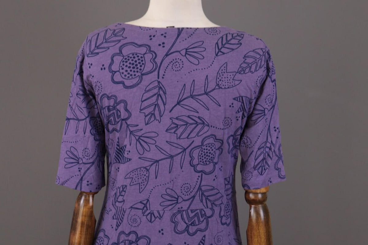GUDRUN SJODEN Purple Floral Pockets Short Sleeve Blouson Midi Dress – Size M