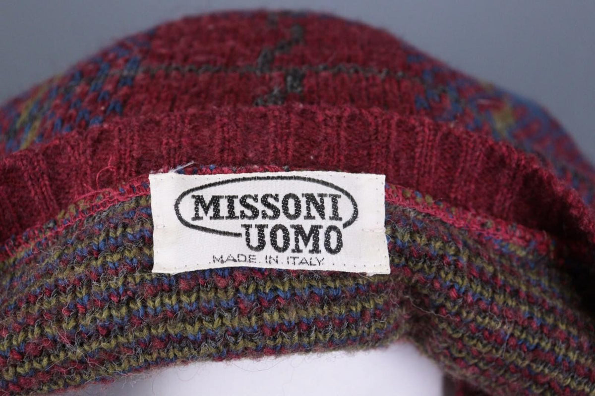 MISSONI UOMO Multicolor Check V-Neck Wool Knit Button Cardigan Sweater – Size 50