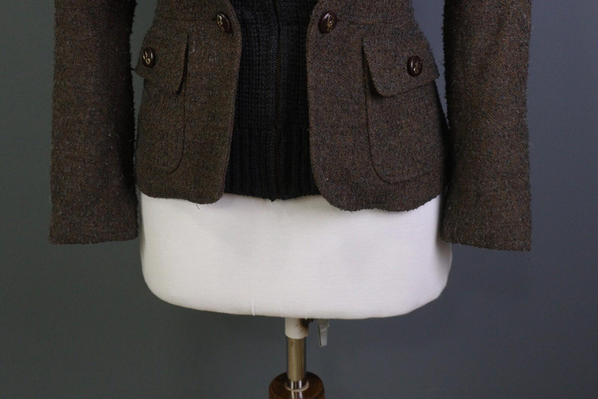DOLCE&GABBANA Brown and Black Wool Full Zip Sweater with Blazer Jacket – Size 42