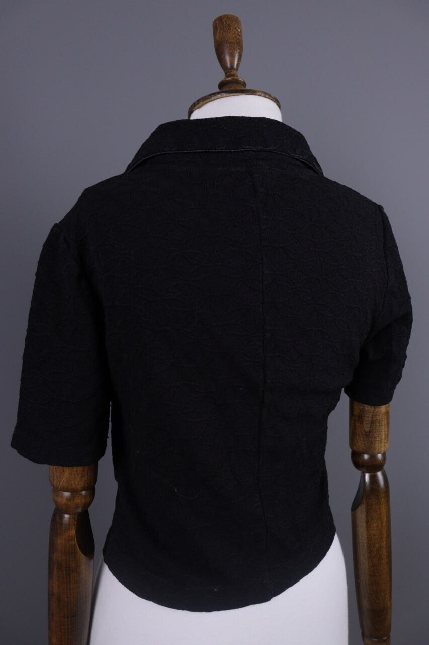 Transit Par Such 392 Black Floral Embroidered Short Sleeve Blouse Shirt Sz 3 / L
