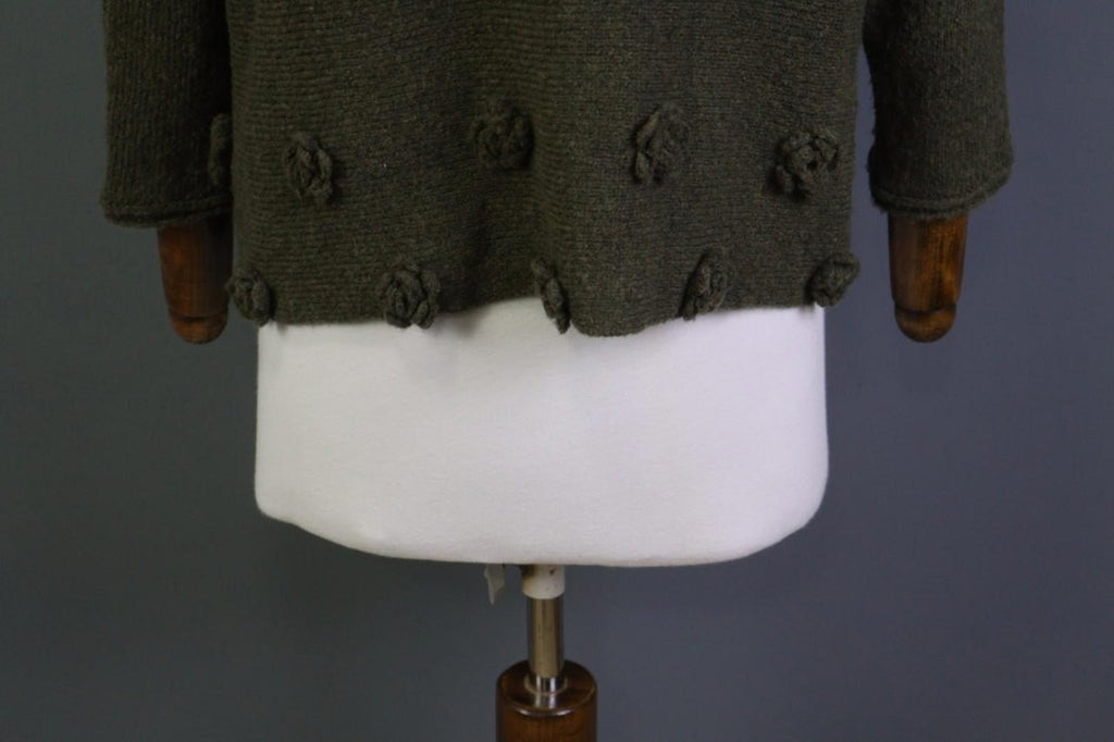 GRIZAS Green Wool Flower Knit Crew Neck Long Sleeve Pullover Sweater – Size XL