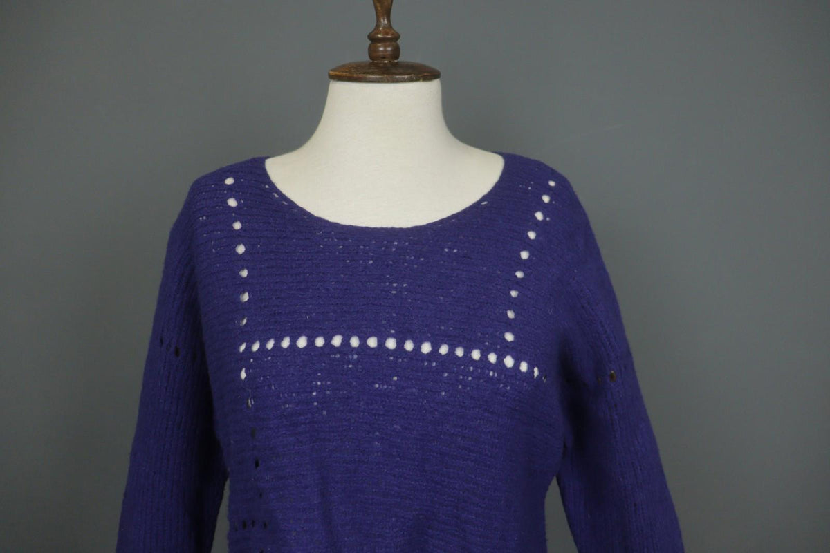 GRIZAS Purple Wool Cable Knit Long Sleeve Round Neck Pullover Sweater – Size M