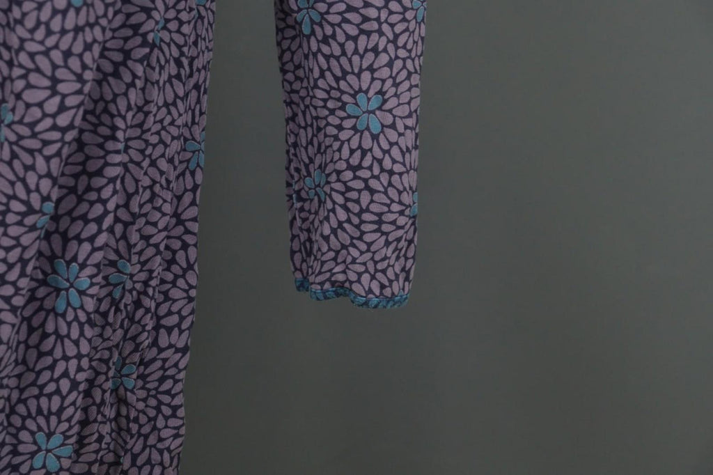 GUDRUN SJODEN Multi Floral Lyocell Long Sleeve Round Neck A-Line Dress – Size L