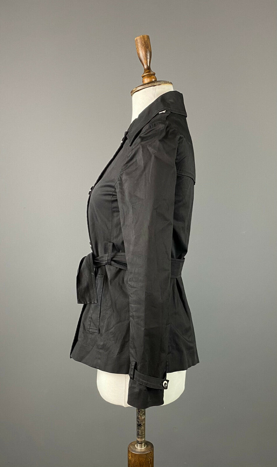 Pinko Black Cotton Double Breasted Belted Trench Coat – Size US 4 GB 8 IT 40