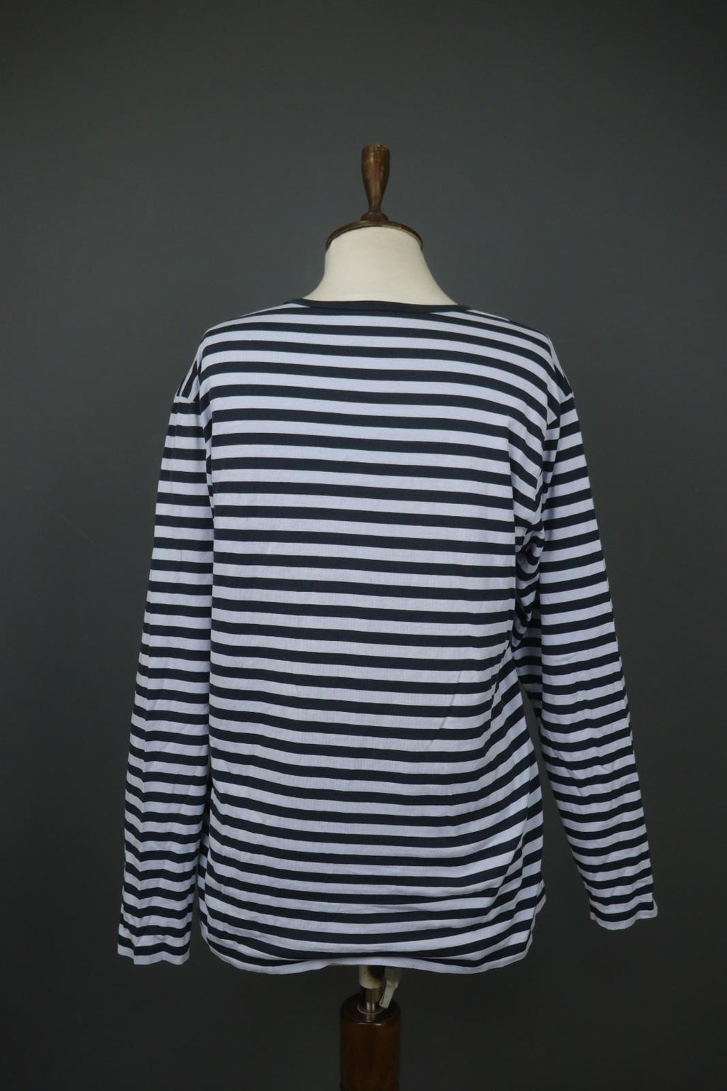 MARIMEKKO PITKAHIHA Navy Blue Striped Long Sleeve Round Neck Pullover Blouse Top