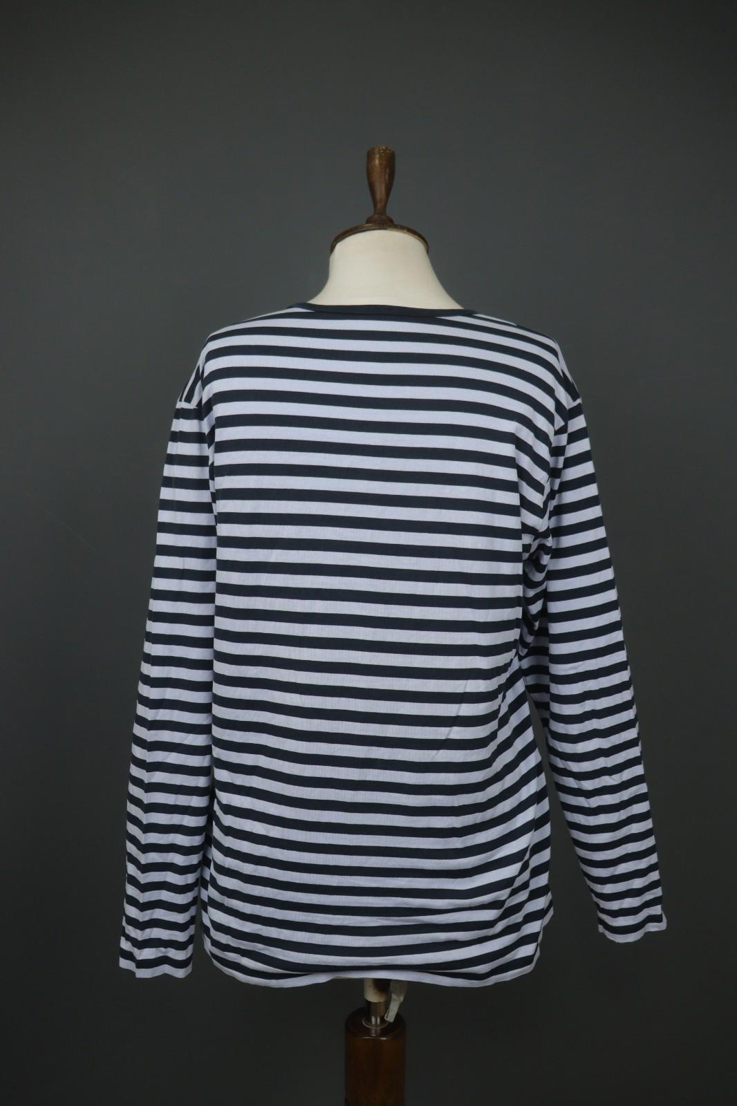 MARIMEKKO PITKAHIHA Navy Blue Striped Long Sleeve Round Neck Pullover Blouse Top