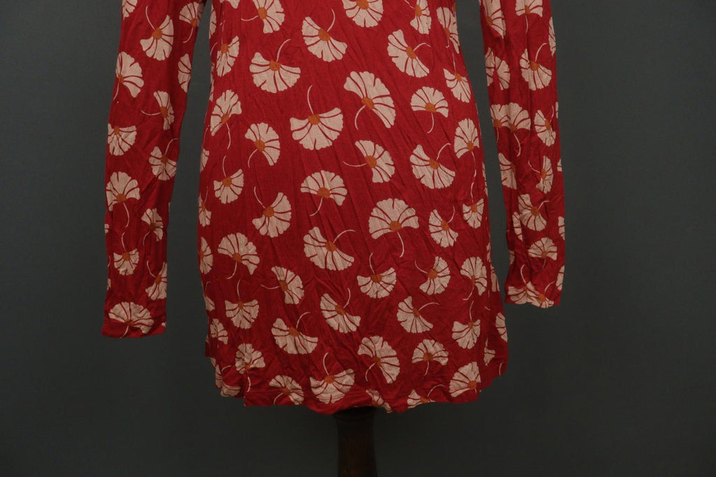 GUDRUN SJODEN Red Tan Floral 100% Modal Classic Long Sleeve Sheath Dress – Size M – Used