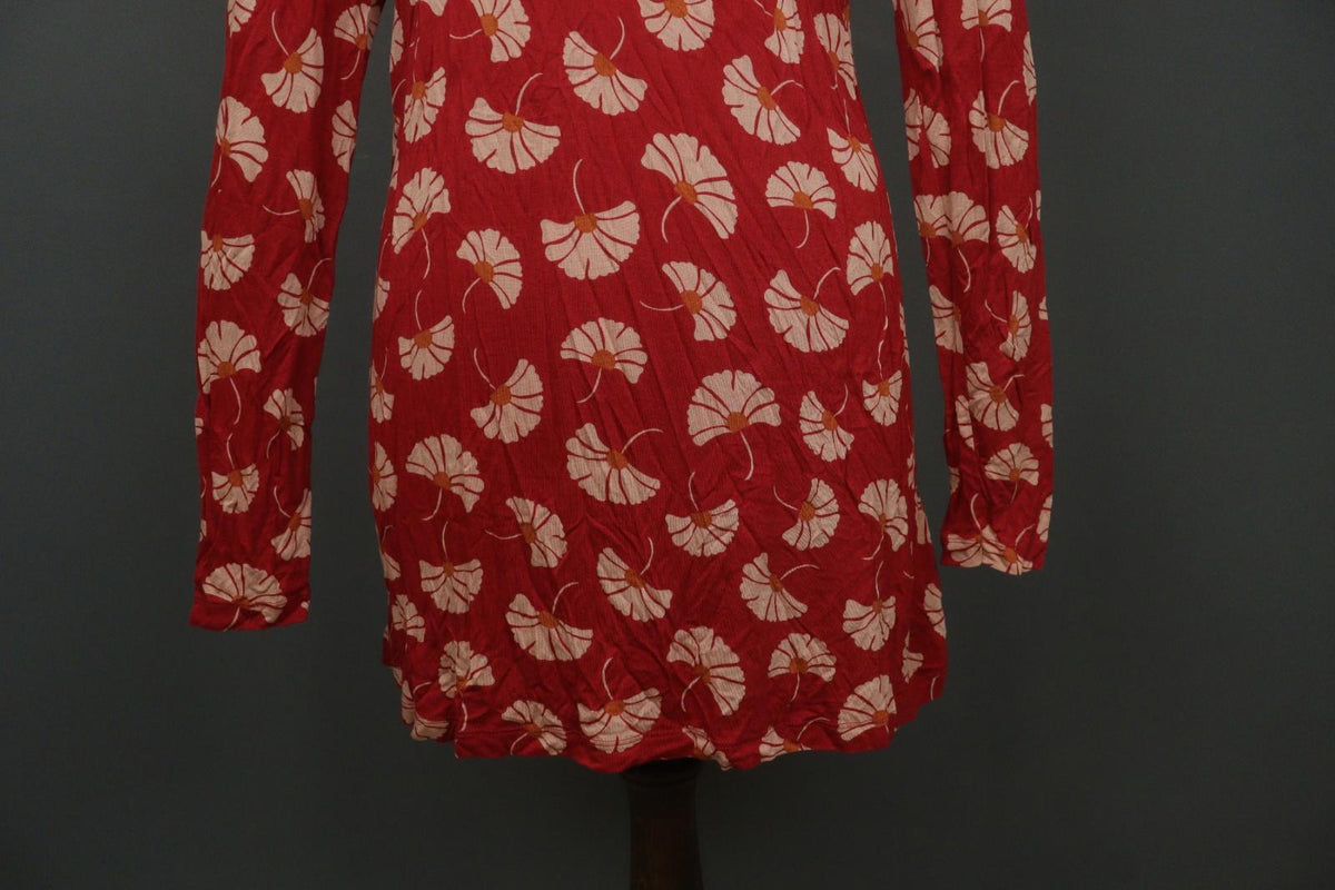 GUDRUN SJODEN Red Tan Floral 100% Modal Classic Long Sleeve Sheath Dress – Size M – Used
