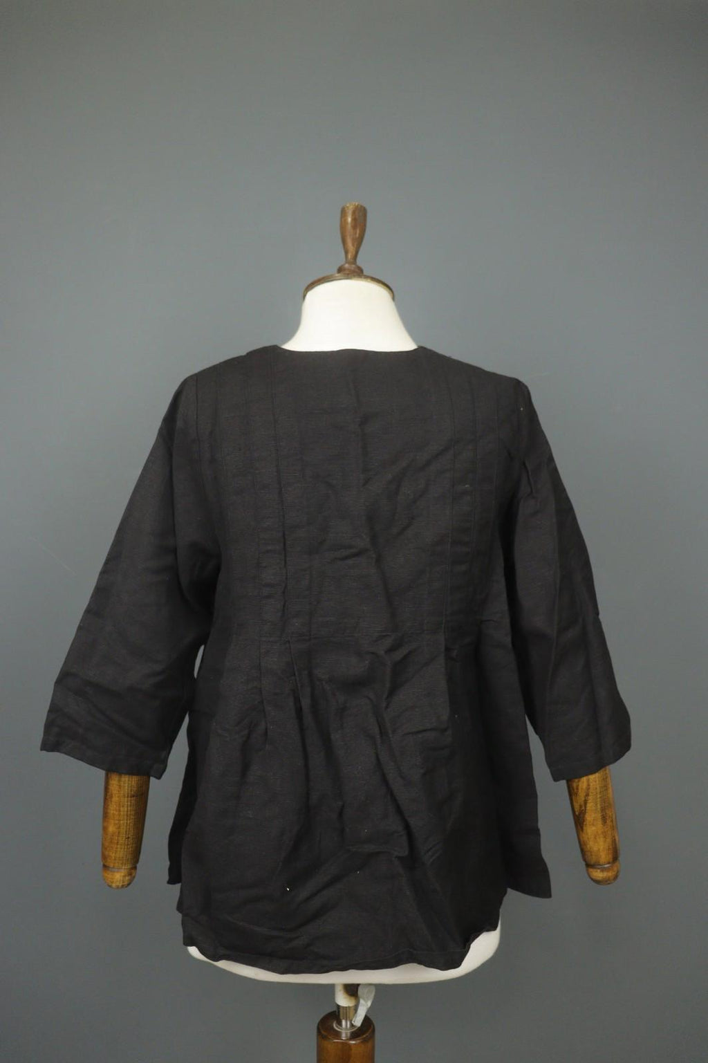 GUDRUN SJÖDEN Black Linen Pockets 3/4 Sleeve Button Front Blouse Top – Size S