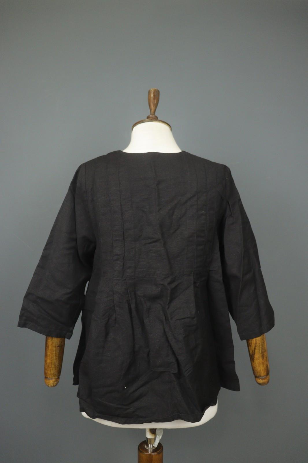 GUDRUN SJÖDEN Black Linen Pockets 3/4 Sleeve Button Front Blouse Top – Size S