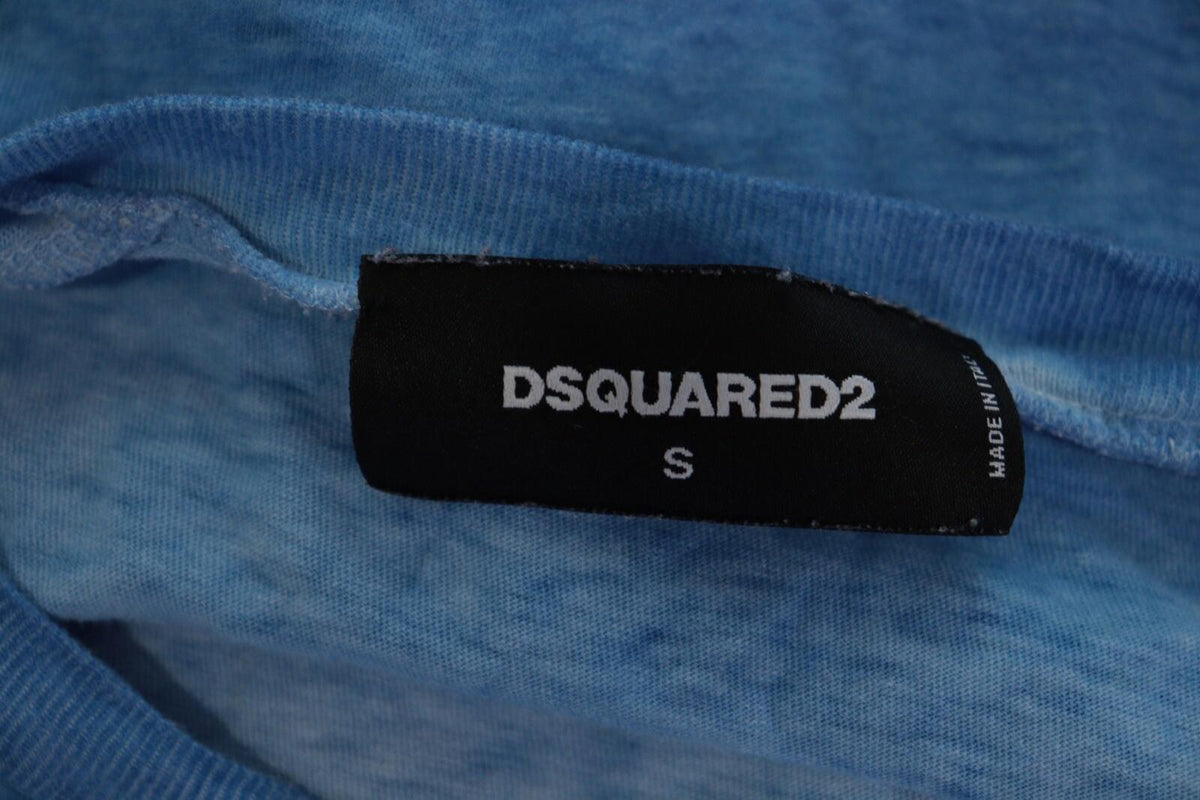 DSQUARED2 Blue Linen Long Sleeve Printed Top Sweatshirt – Size S