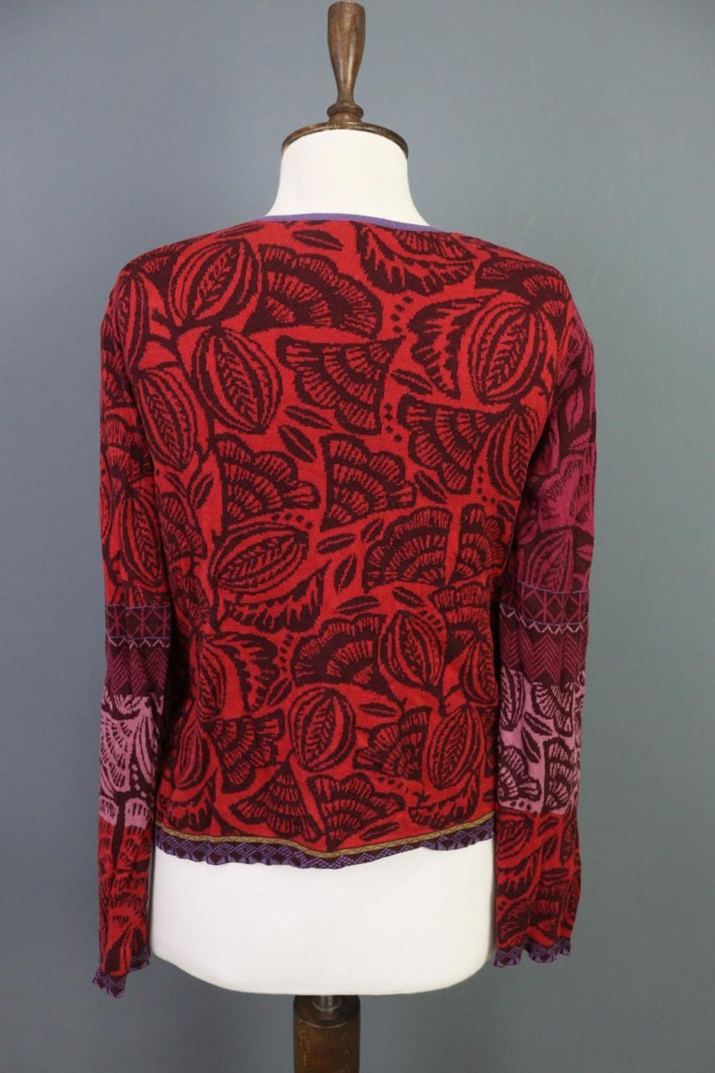 GUDRUN SJODEN Multicolor Printed Long Sleeve Button Front Cardigan Sweater Sz M