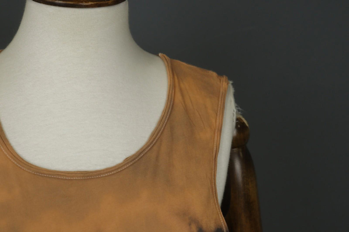 Tank Top Brown Black 100% Cotton Tie-Dye Wide Strap Round Neck Pullover – Size M
