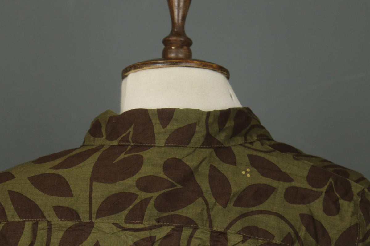 GUDRUN SJODEN Leaf Print Cotton Long Sleeve Casual Collared Button-Up Shirt Sz M