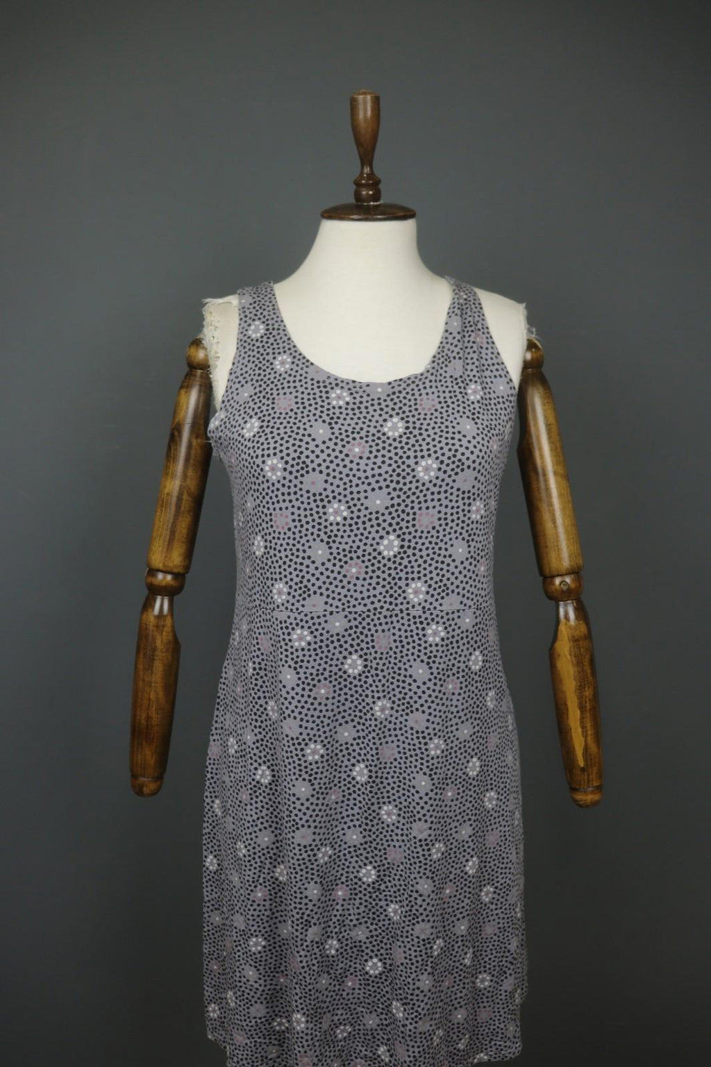 GUDRUN SJODEN Gray Modal Floral Polka Dot Sleeveless Round Neck Tank Dress Sz L