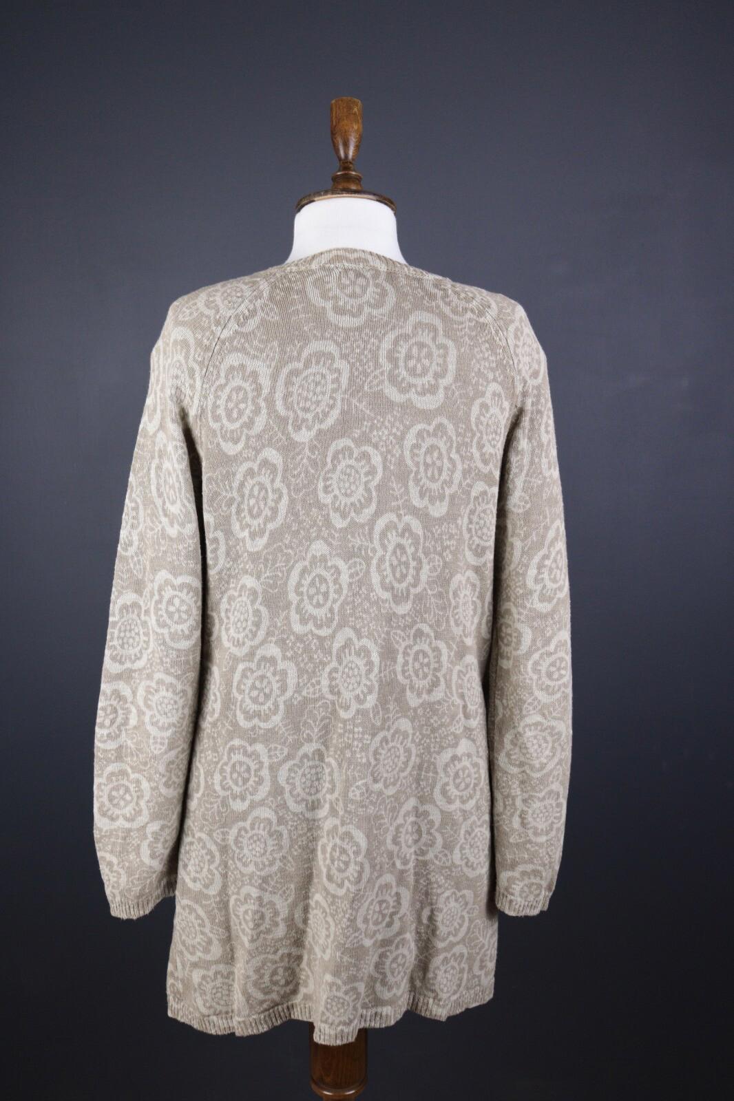 GUDRUN SJODEN Beige Floral Linen Knit Long Cardigan Sweater – Size S