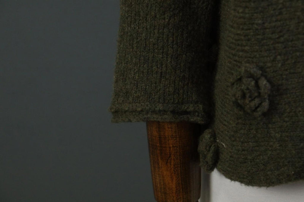 GRIZAS Green Wool Flower Knit Crew Neck Long Sleeve Pullover Sweater – Size XL