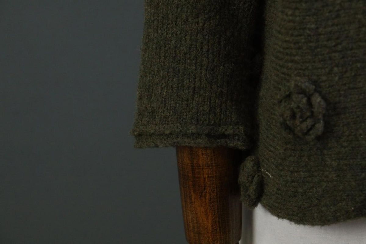 GRIZAS Green Wool Flower Knit Crew Neck Long Sleeve Pullover Sweater – Size XL