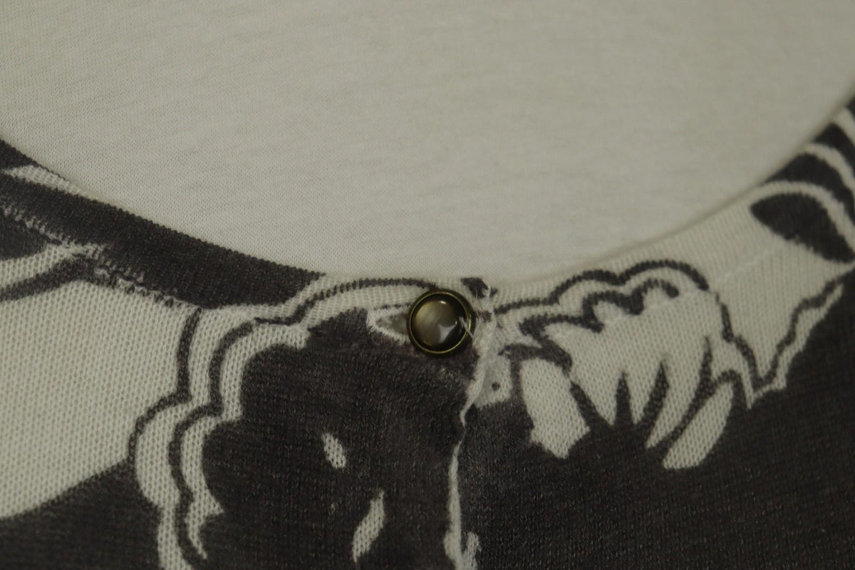ST-MARTIN'S Black White Floral Knitted Raglan Sleeve Button Front Sweater – Size M