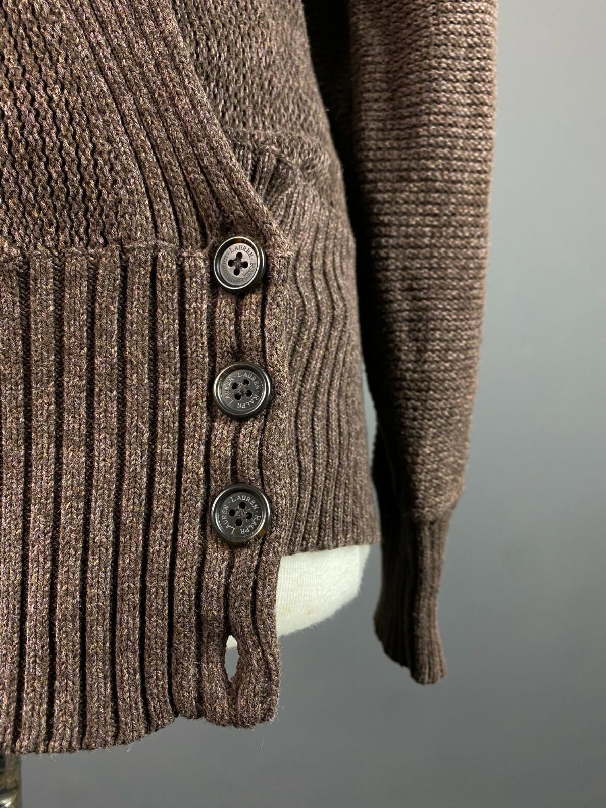 LAUREN RALPH LAUREN Brown Cotton Long Sleeve Cardigan Wrap Sweater – Size M