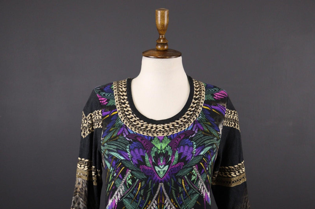 JUST CAVALLI Floral Paisley 3/4 Sleeve Top Shirt – Size S