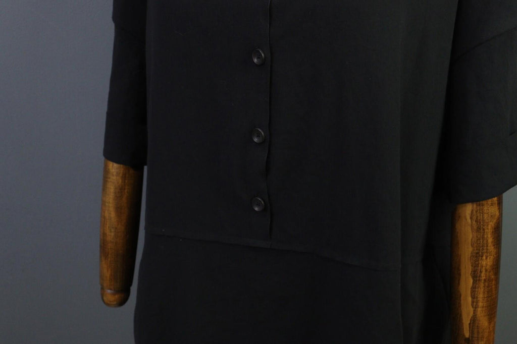 OSKA Black Short Sleeve Button Scoop Neck A-Line Blouson Dress – Size 3