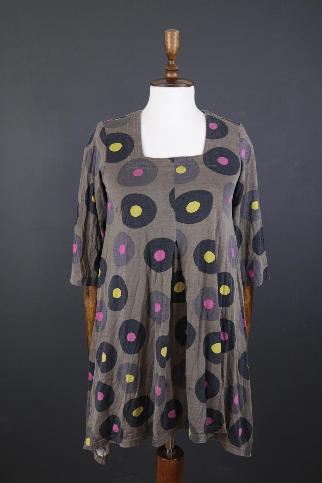 GUDRUN SJODEN Brown Dotted Silk Oversized 3/4 Sleeve Tunic Dress – Size S