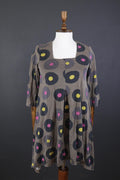 GUDRUN SJODEN Brown Dotted Silk Oversized 3/4 Sleeve Tunic Dress – Size S