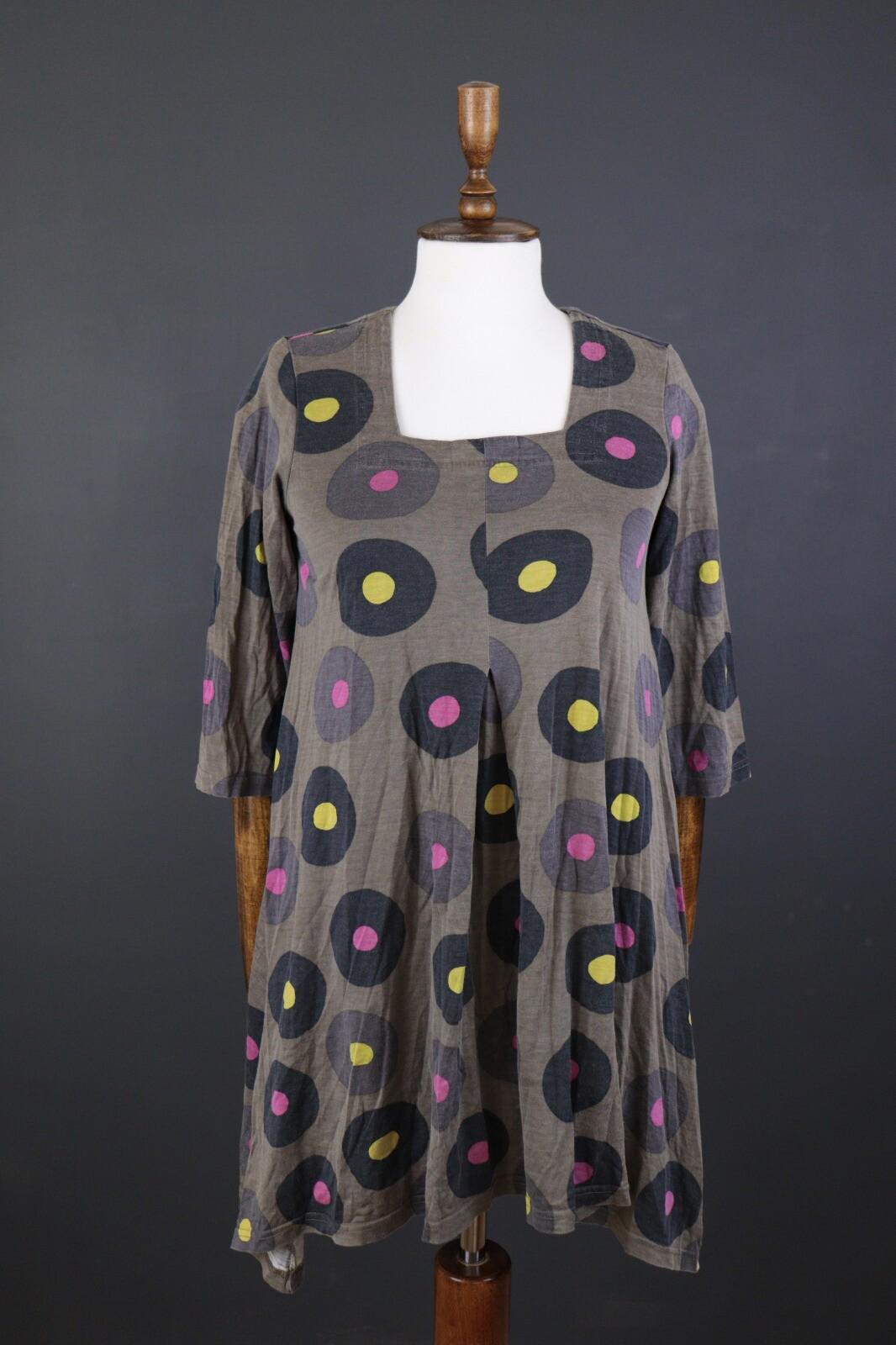 GUDRUN SJODEN Brown Dotted Silk Oversized 3/4 Sleeve Tunic Dress – Size S