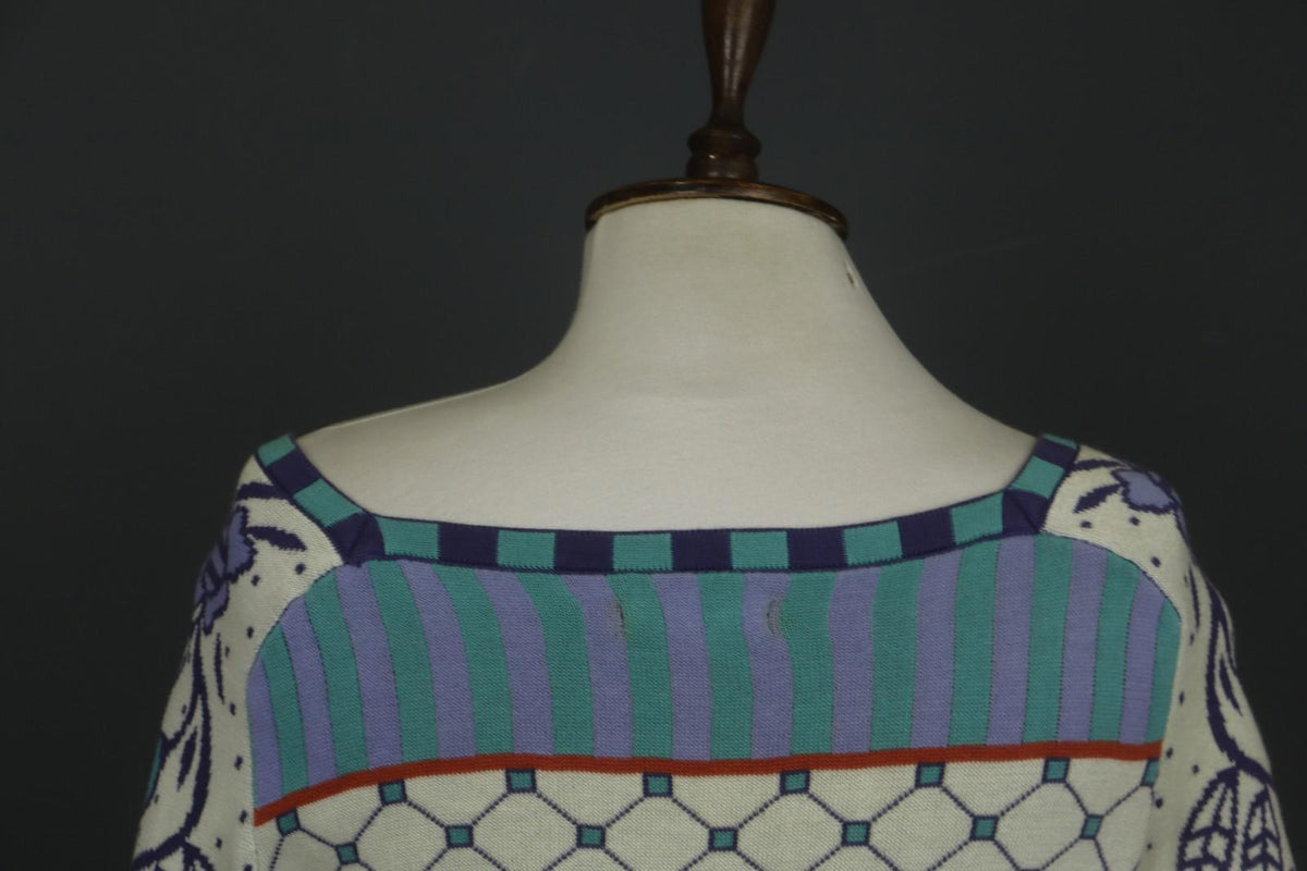 GUDRUN SJODEN Multi Geometric Cotton Knit Button Front Cardigan Sweater – Size S